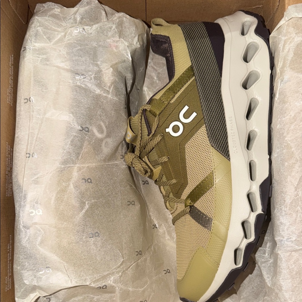 On Running Women's Olive Green and White Cloud Sneakers